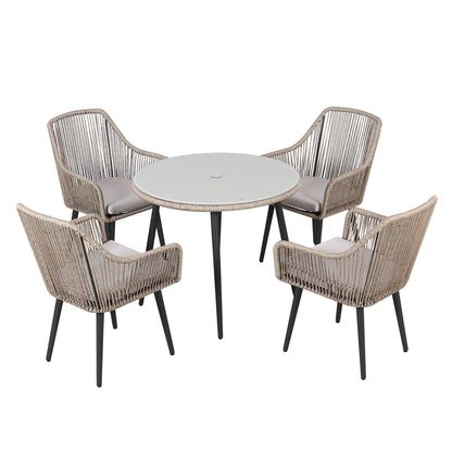 Set da pranzo in vimini per patio esterno da 5 pezzi