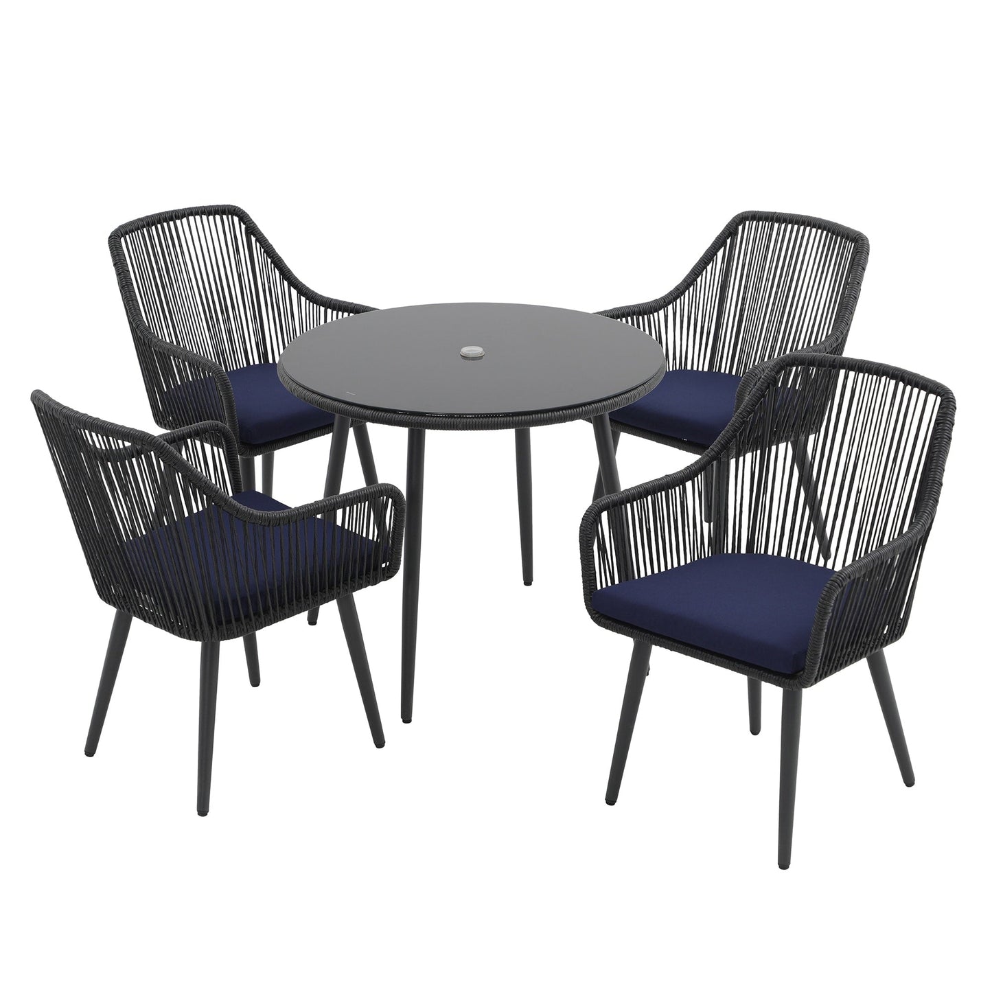 Set da pranzo in vimini per patio esterno da 5 pezzi