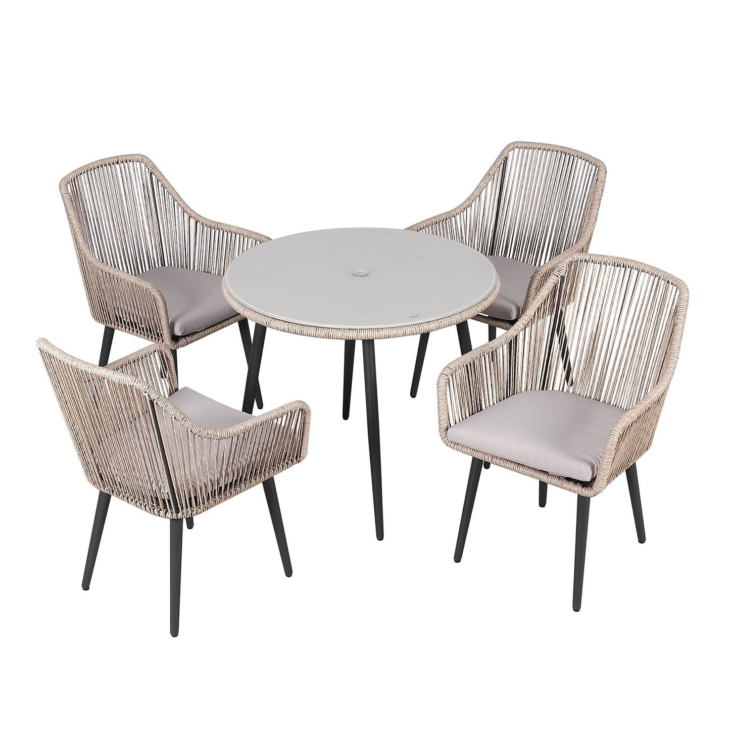 Set da pranzo in vimini per patio esterno da 5 pezzi