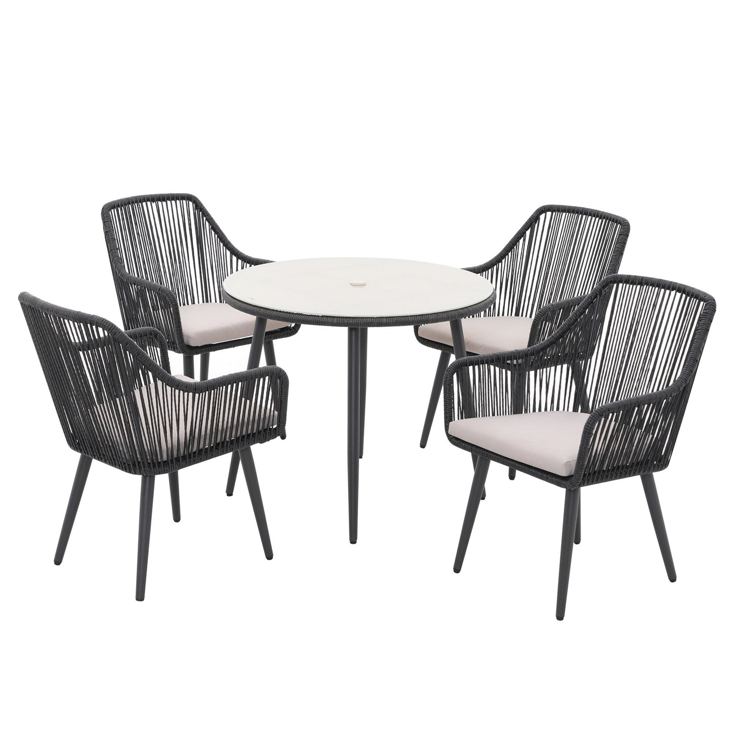 Set da pranzo in vimini per patio esterno da 5 pezzi