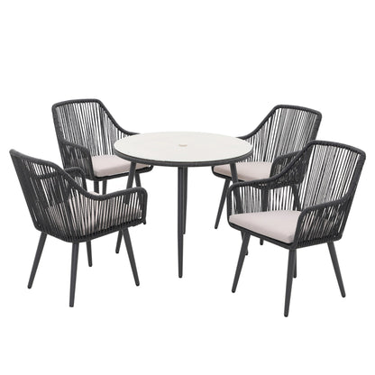 Set da pranzo in vimini per patio esterno da 5 pezzi