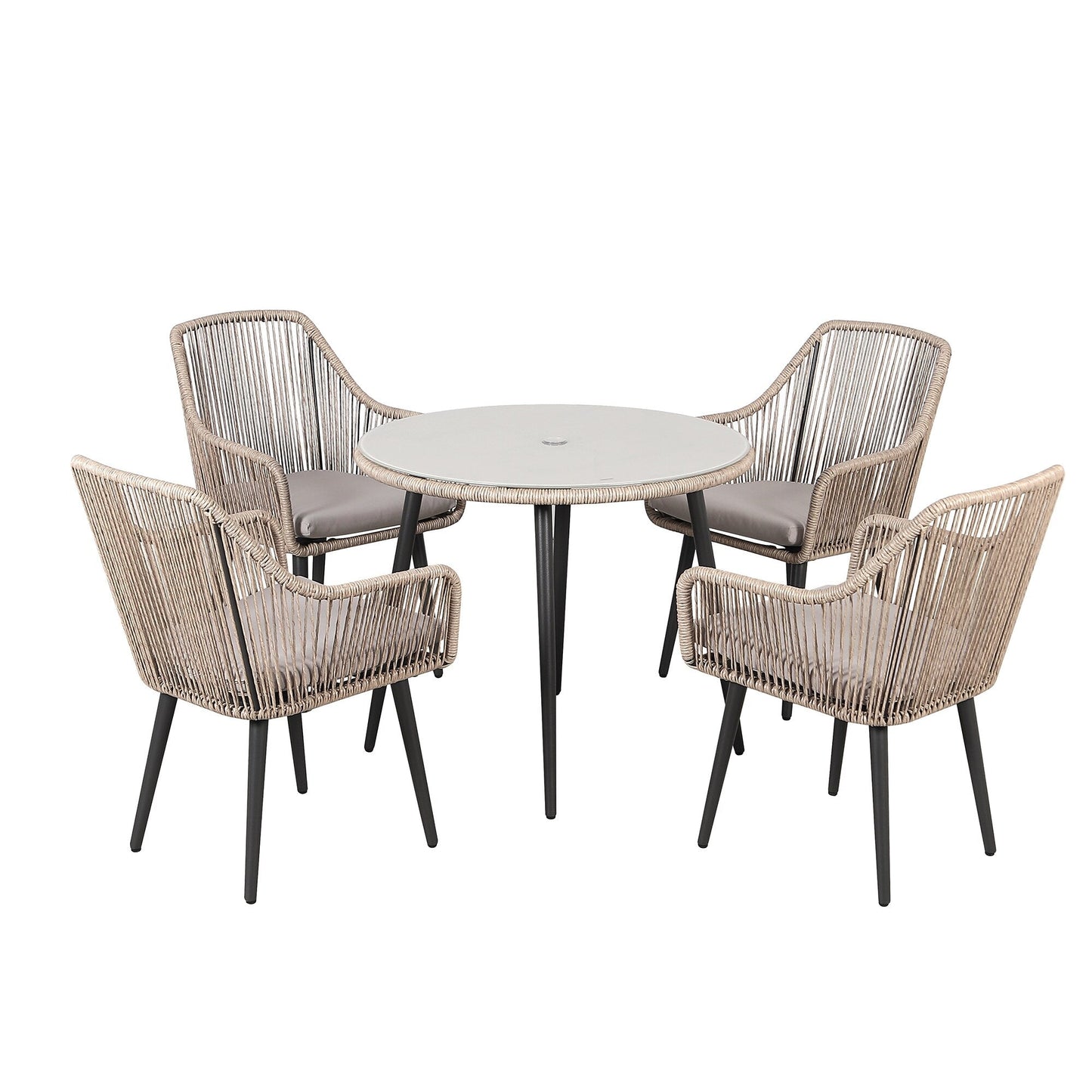 Set da pranzo in vimini per patio esterno da 5 pezzi