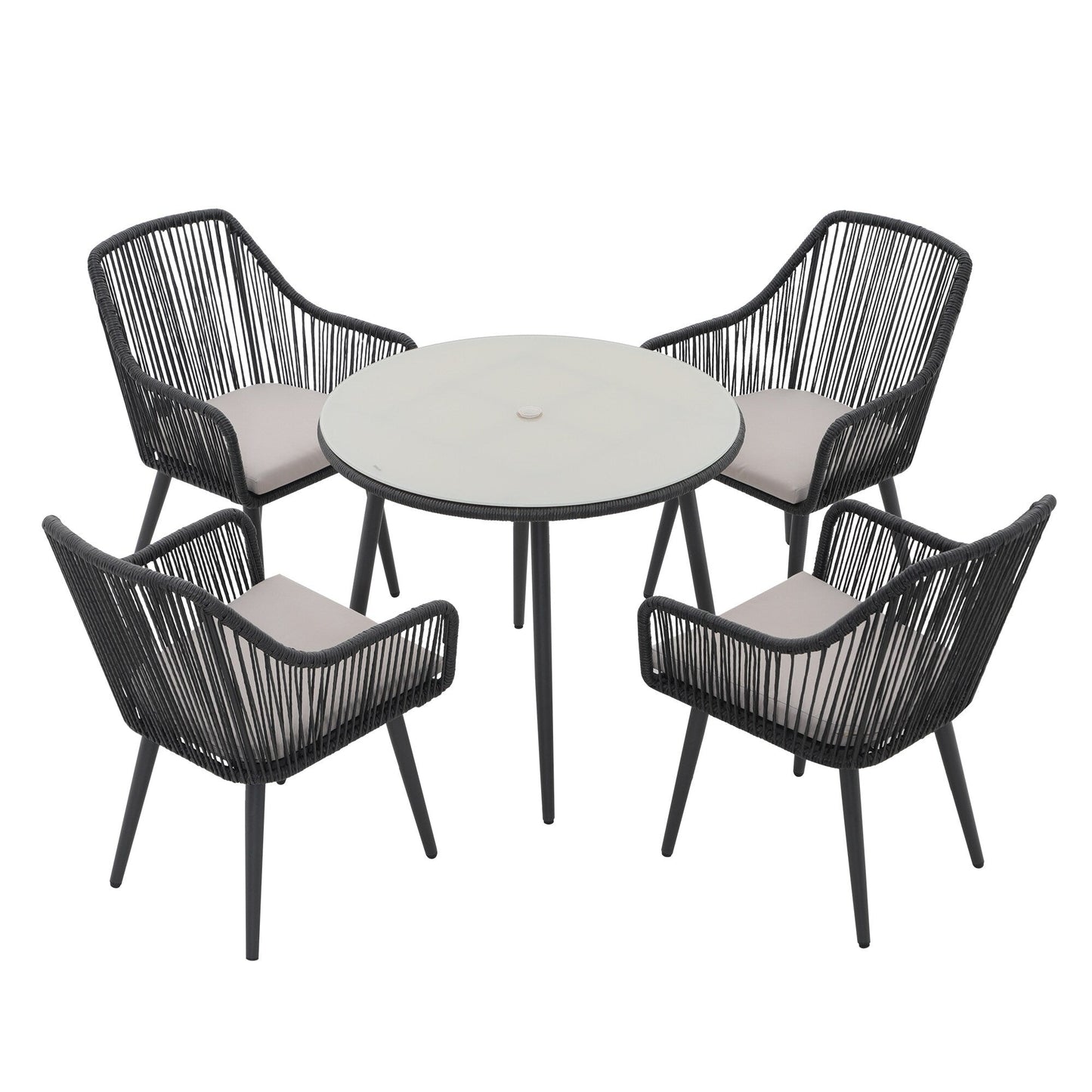 Set da pranzo in vimini per patio esterno da 5 pezzi