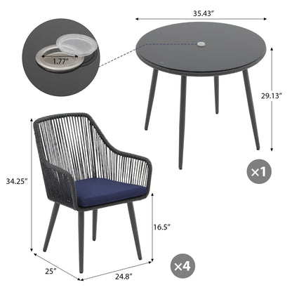 Set da pranzo in vimini per patio esterno da 5 pezzi