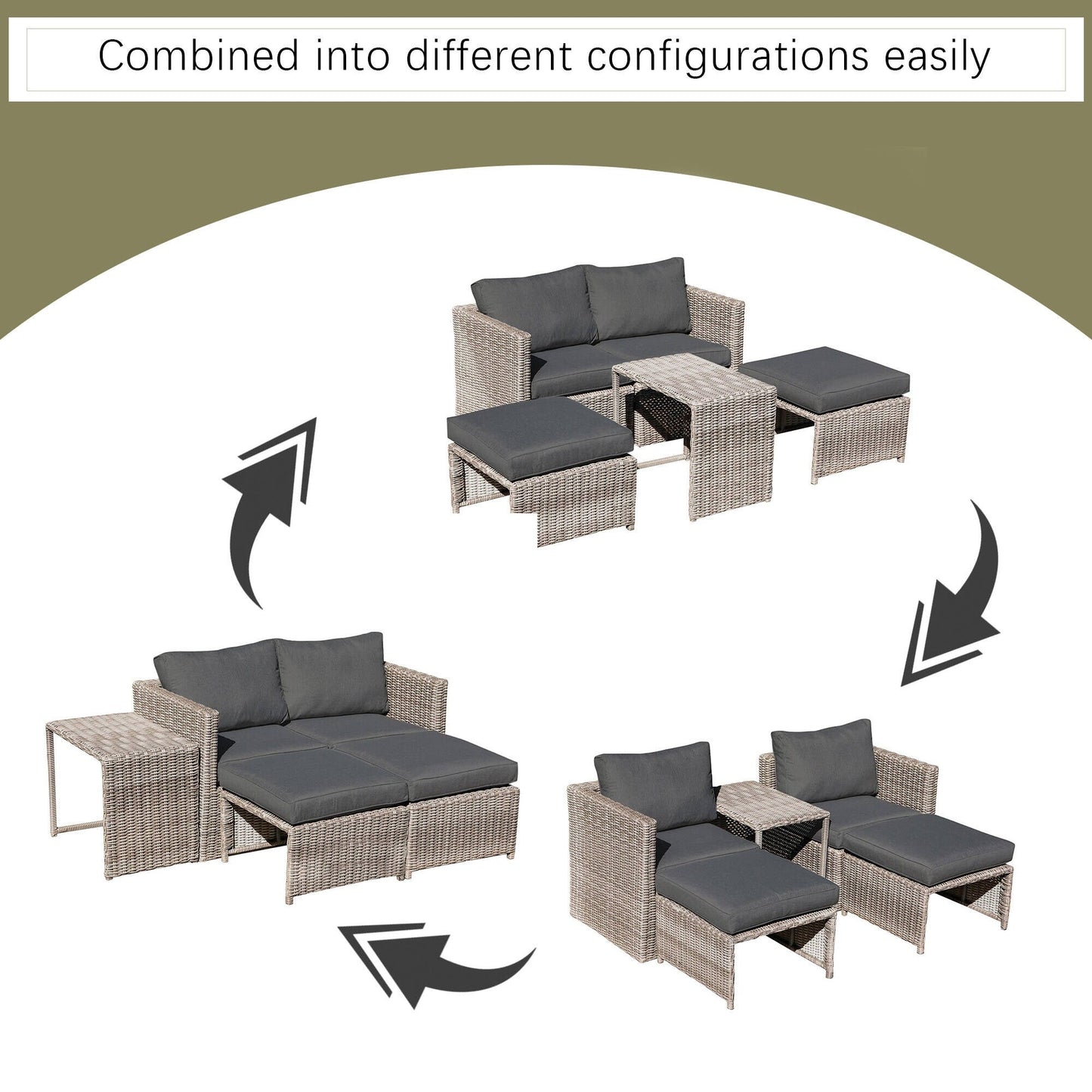 Set da conversazione in rattan da esterno, 5 pezzi, sedia in vimini con cuscini