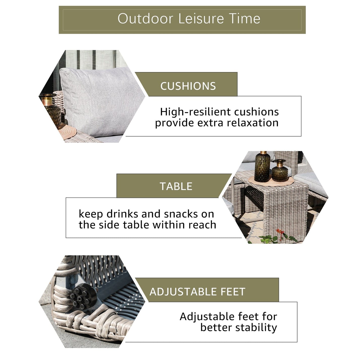 Set da conversazione in rattan da esterno, 5 pezzi, sedia in vimini con cuscini