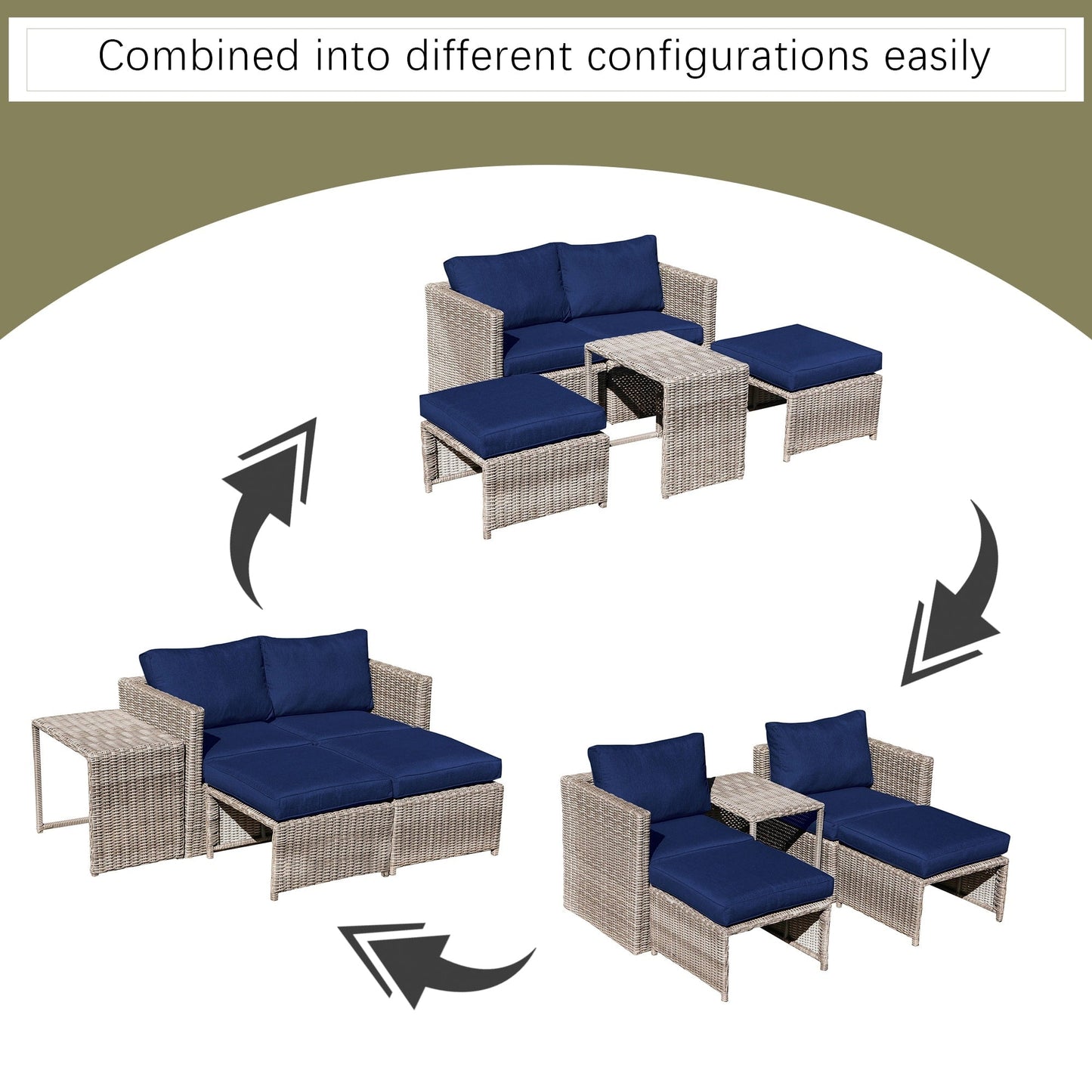 Set da conversazione in rattan da esterno, 5 pezzi, sedia in vimini con cuscini