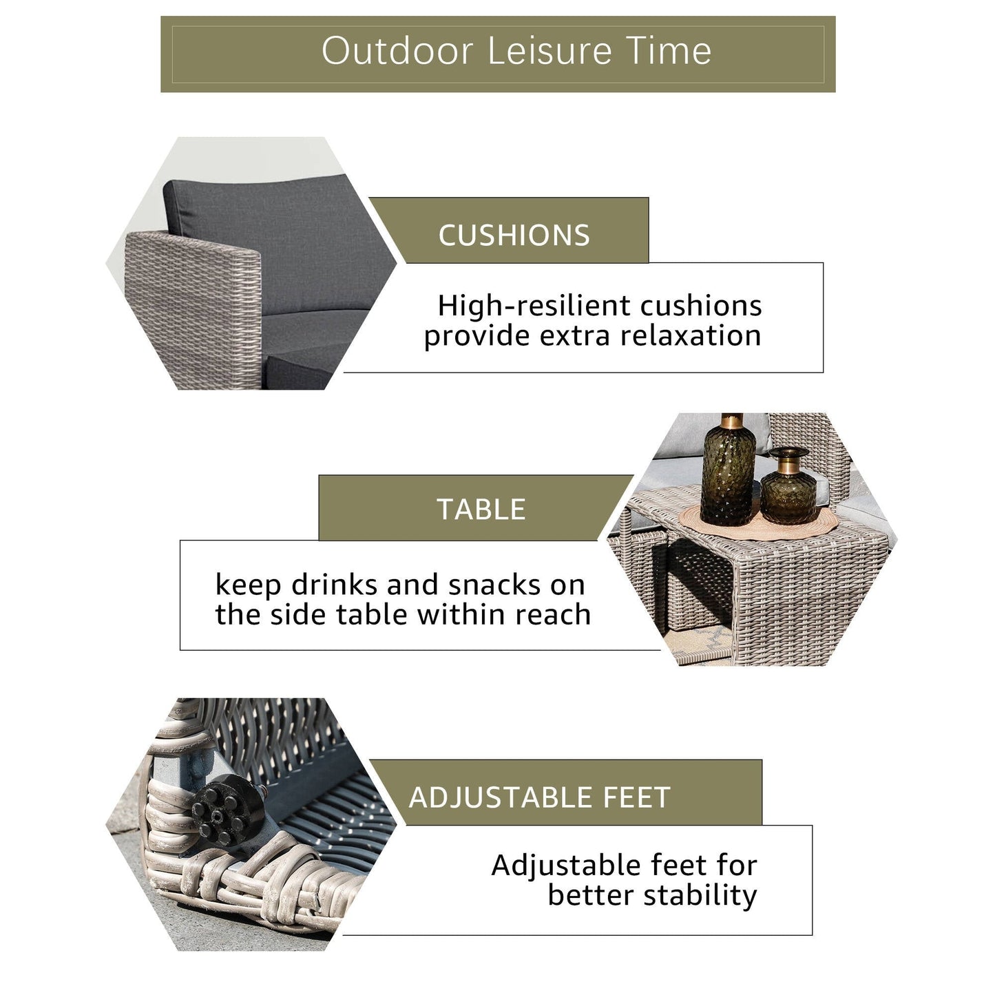 Set da conversazione in rattan da esterno, 5 pezzi, sedia in vimini con cuscini