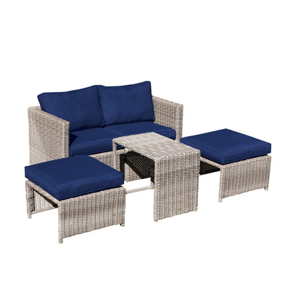 Set da conversazione in rattan da esterno, 5 pezzi, sedia in vimini con cuscini