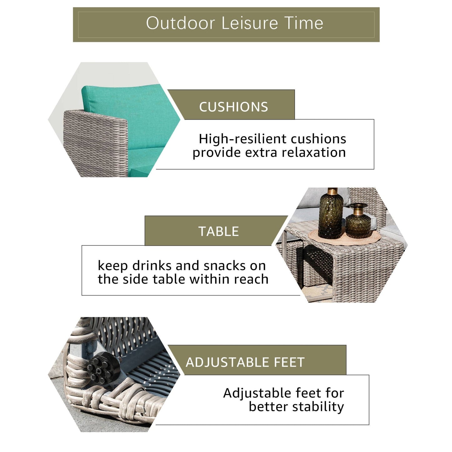 Set da conversazione in rattan da esterno, 5 pezzi, sedia in vimini con cuscini