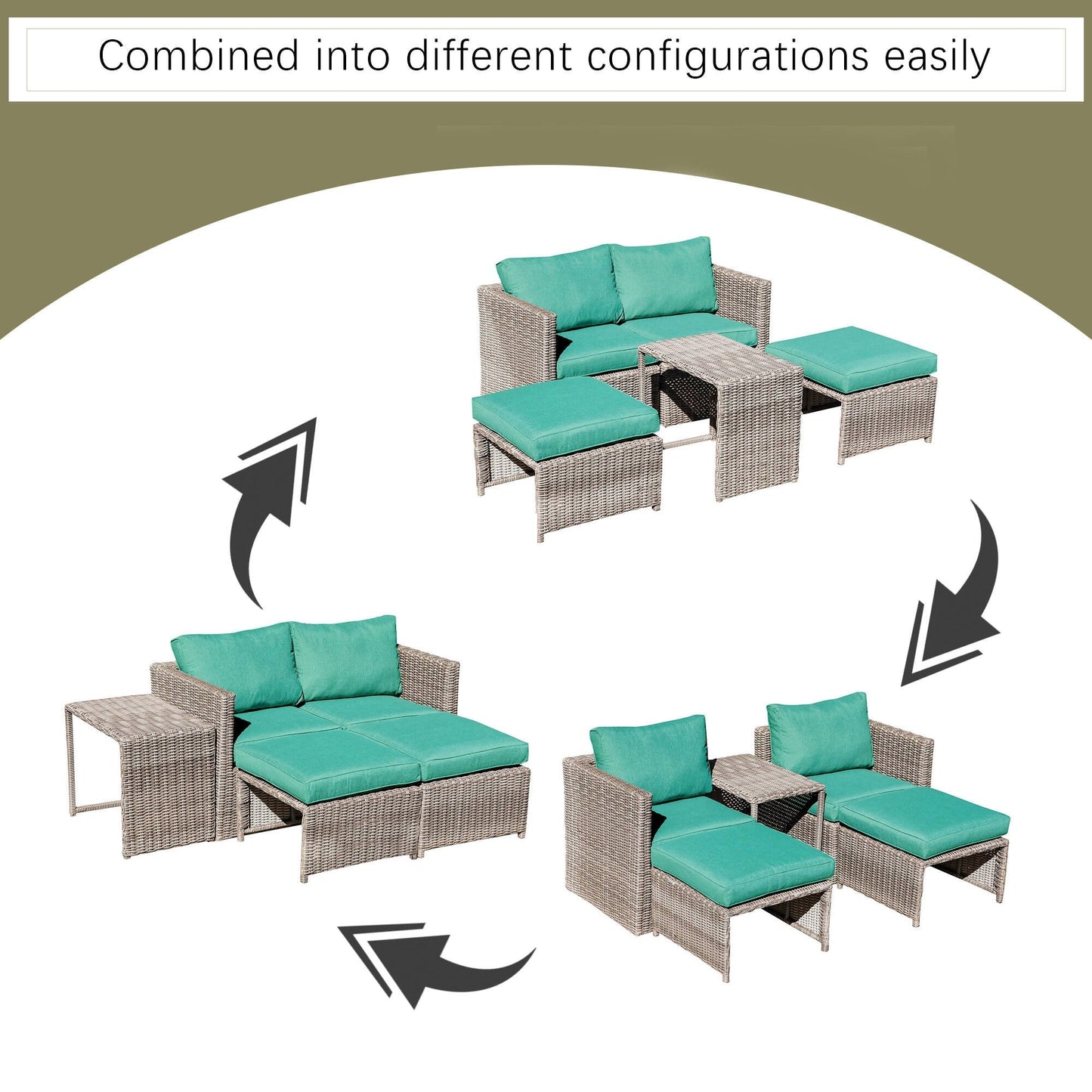 Set da conversazione in rattan da esterno, 5 pezzi, sedia in vimini con cuscini