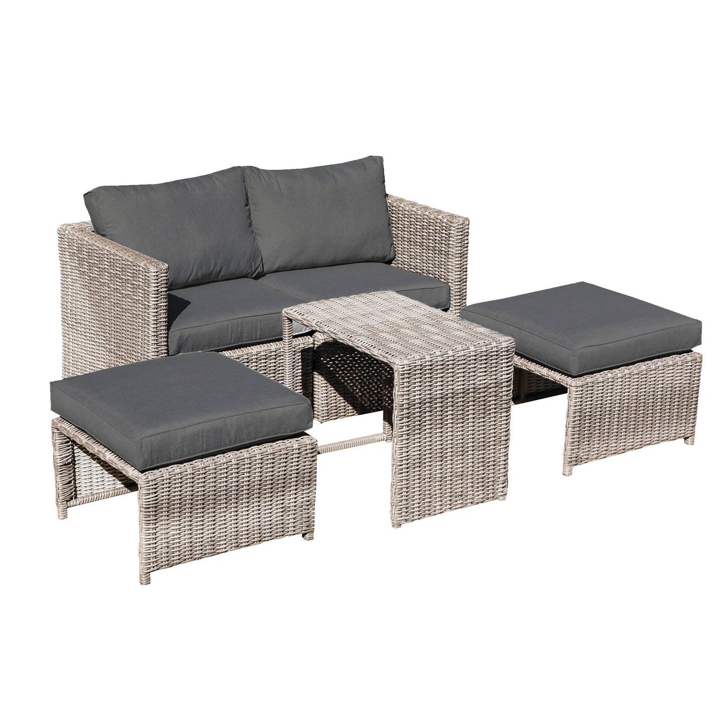 Set da conversazione in rattan da esterno, 5 pezzi, sedia in vimini con cuscini