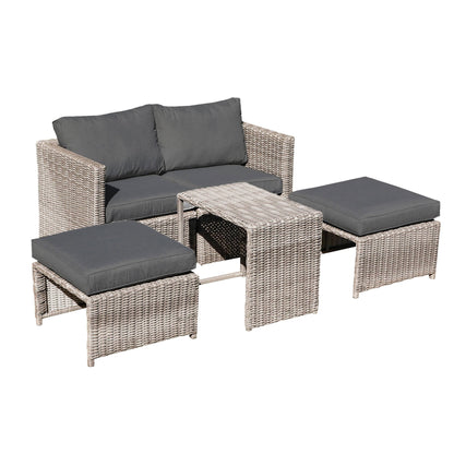 Set da conversazione in rattan da esterno, 5 pezzi, sedia in vimini con cuscini