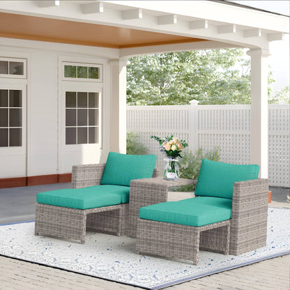 Set da conversazione in rattan da esterno, 5 pezzi, sedia in vimini con cuscini