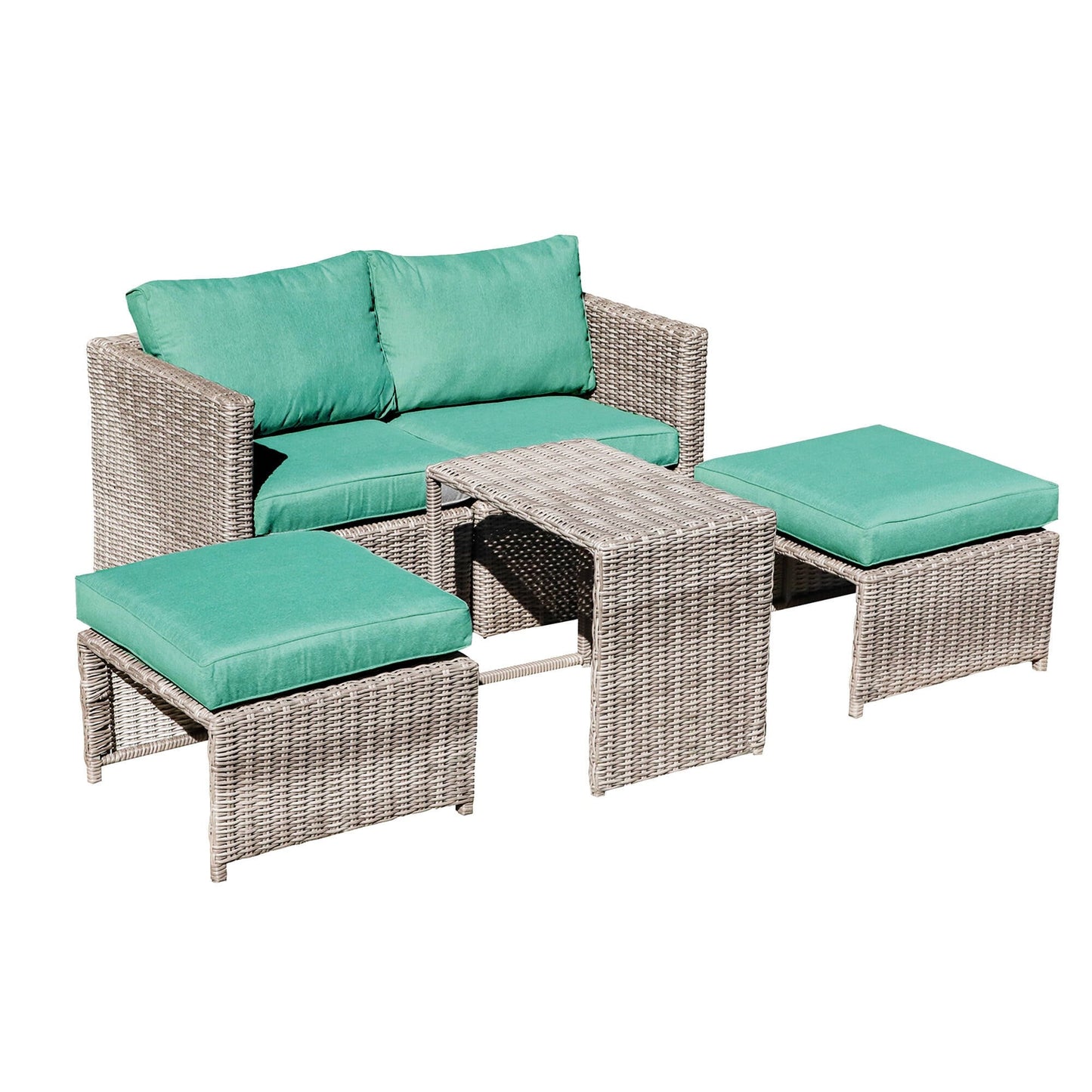 Set da conversazione in rattan da esterno, 5 pezzi, sedia in vimini con cuscini