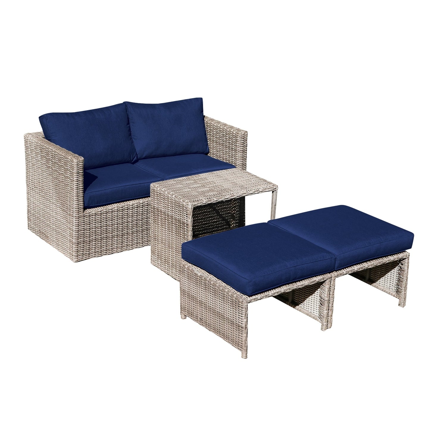 Set da conversazione in rattan da esterno, 5 pezzi, sedia in vimini con cuscini