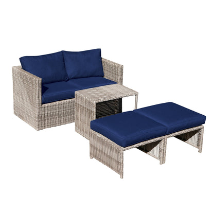 Set da conversazione in rattan da esterno, 5 pezzi, sedia in vimini con cuscini