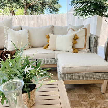 MAISON ARTS Set di divani componibili da esterno in rattan e legno di acacia da 5 pezzi, set da conversazione in vimini da patio con tavolino da caffè