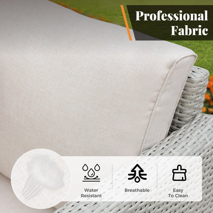 MAISON ARTS Set di divani componibili da esterno in rattan e legno di acacia da 5 pezzi, set da conversazione in vimini da patio con tavolino da caffè