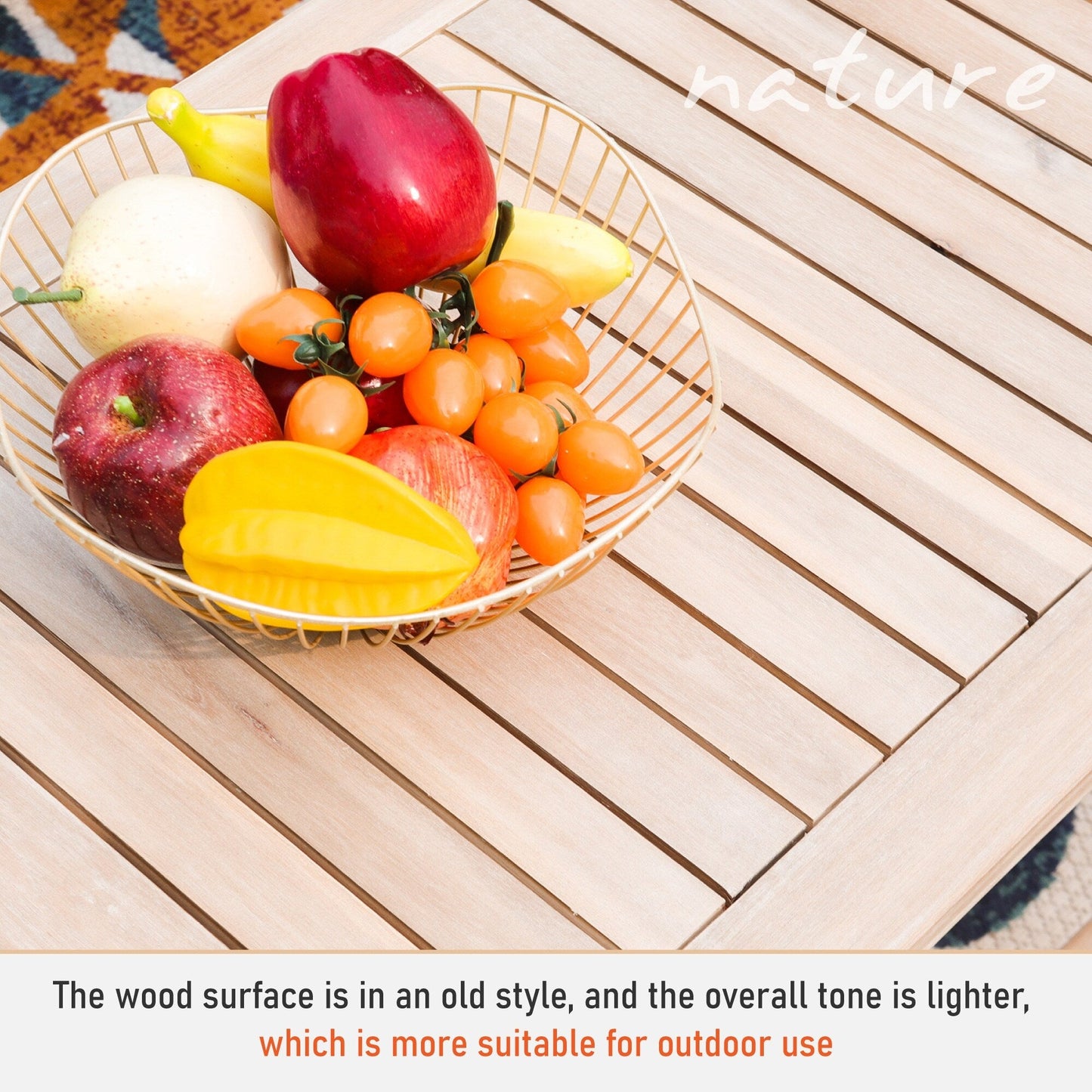 MAISON ARTS Set di divani componibili da esterno in rattan e legno di acacia da 5 pezzi, set da conversazione in vimini da patio con tavolino da caffè