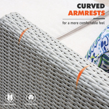 MAISON ARTS Set di divani componibili da esterno in rattan e legno di acacia da 5 pezzi, set da conversazione in vimini da patio con tavolino da caffè