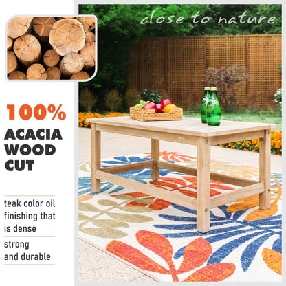 MAISON ARTS Set di divani componibili da esterno in rattan e legno di acacia da 5 pezzi, set da conversazione in vimini da patio con tavolino da caffè