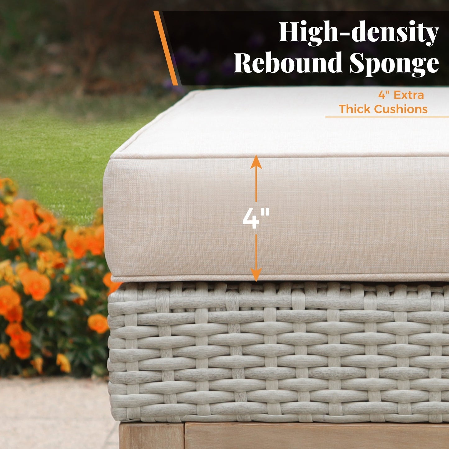 MAISON ARTS Set di divani componibili da esterno in rattan e legno di acacia da 5 pezzi, set da conversazione in vimini da patio con tavolino da caffè