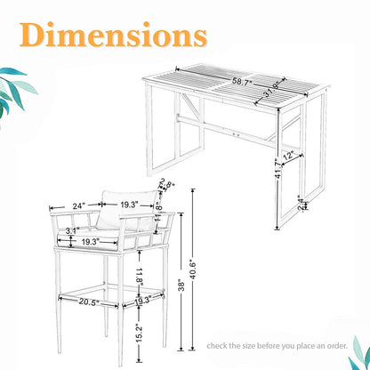 Set da pranzo da esterno in acciaio da 5 pezzi con 4 sedie, set da bar per patio, cuscini
