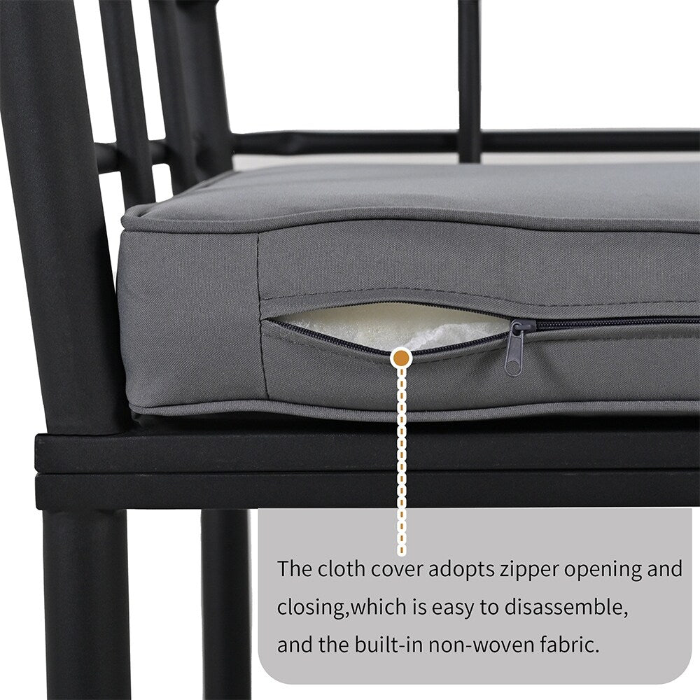 Set da pranzo da esterno in acciaio da 5 pezzi con 4 sedie, set da bar per patio, cuscini