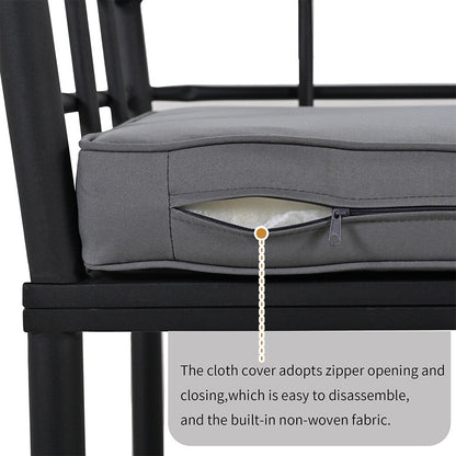 Set da pranzo da esterno in acciaio da 5 pezzi con 4 sedie, set da bar per patio, cuscini