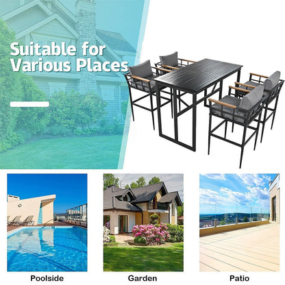 Set da pranzo da esterno in acciaio da 5 pezzi con 4 sedie, set da bar per patio, cuscini