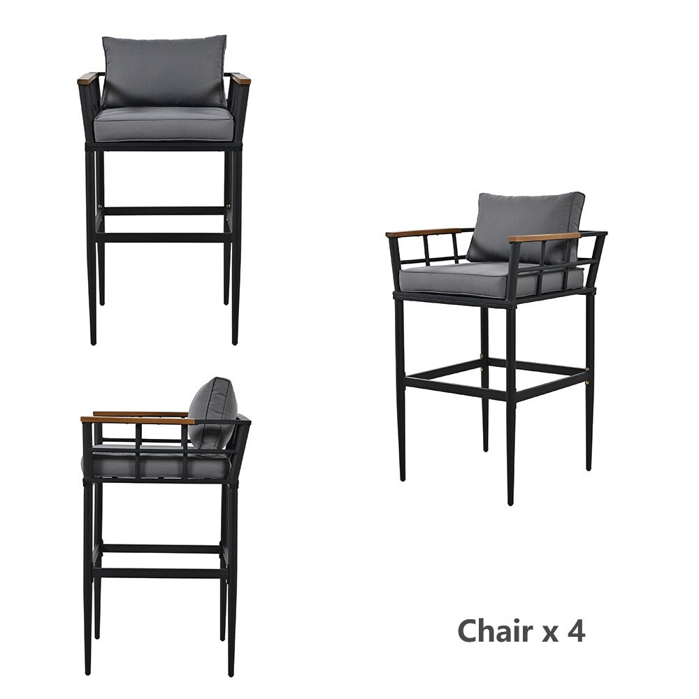 Set da pranzo da esterno in acciaio da 5 pezzi con 4 sedie, set da bar per patio, cuscini