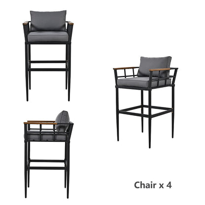 Set da pranzo da esterno in acciaio da 5 pezzi con 4 sedie, set da bar per patio, cuscini