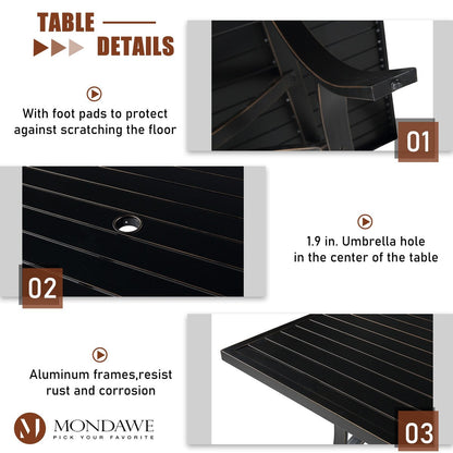 Set da pranzo con sedia girevole in alluminio e textilene da esterno, 5 pezzi