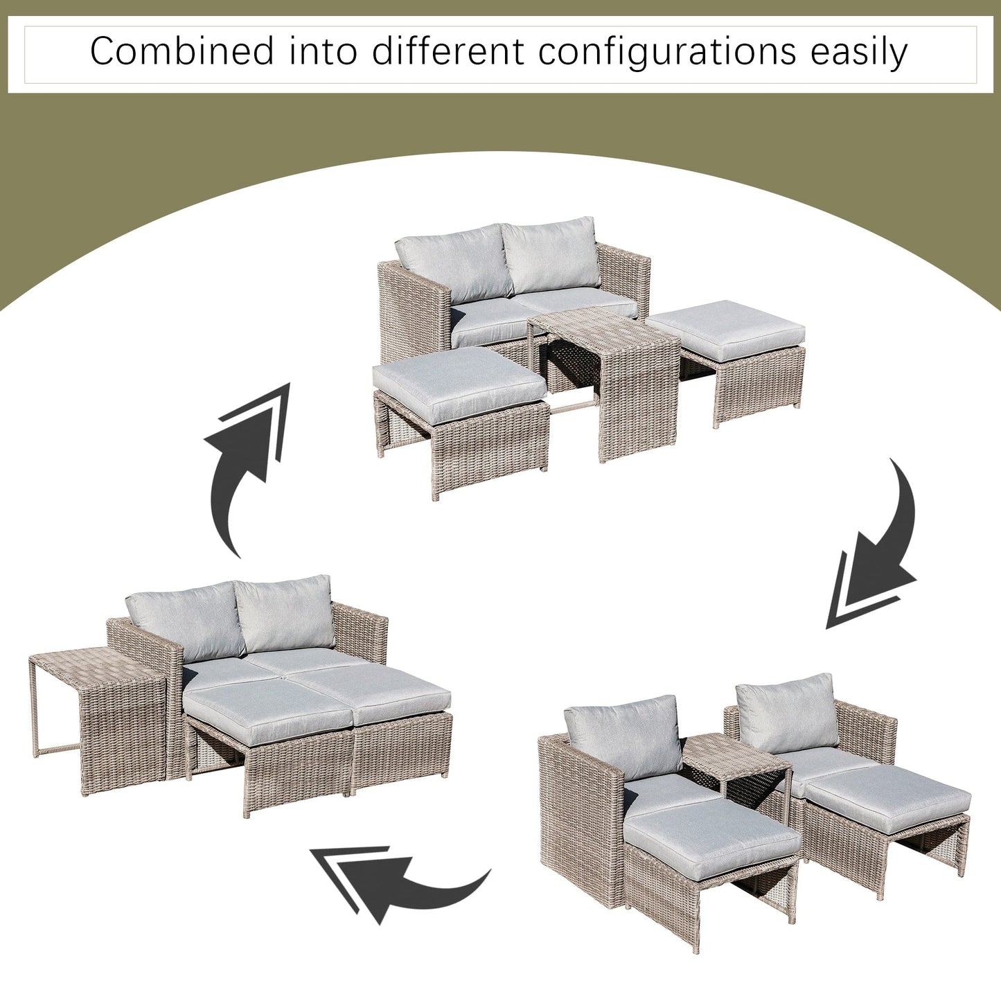 Set da conversazione in rattan da esterno, 5 pezzi, sedia in vimini con cuscini