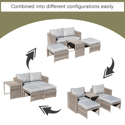 Set da conversazione in rattan da esterno, 5 pezzi, sedia in vimini con cuscini