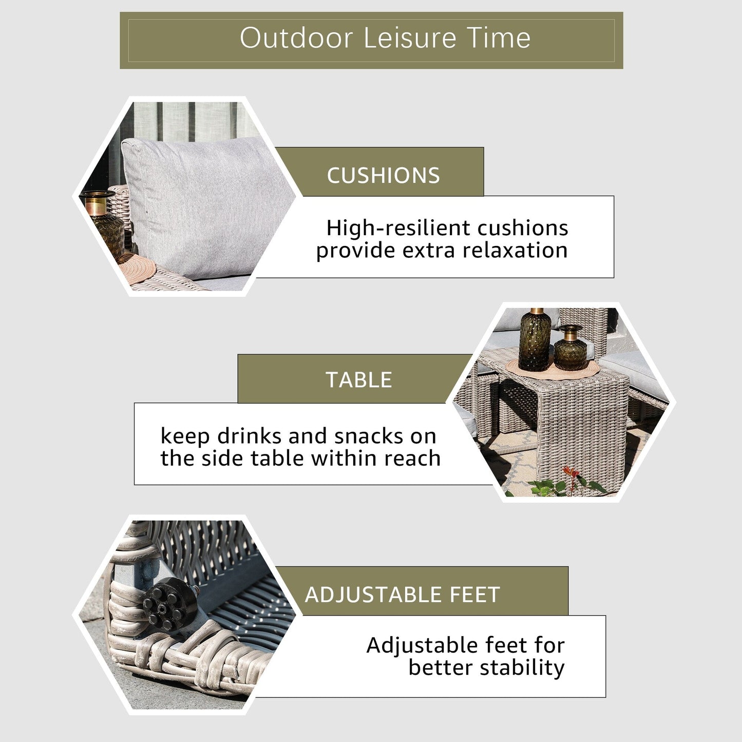 Set da conversazione in rattan da esterno, 5 pezzi, sedia in vimini con cuscini