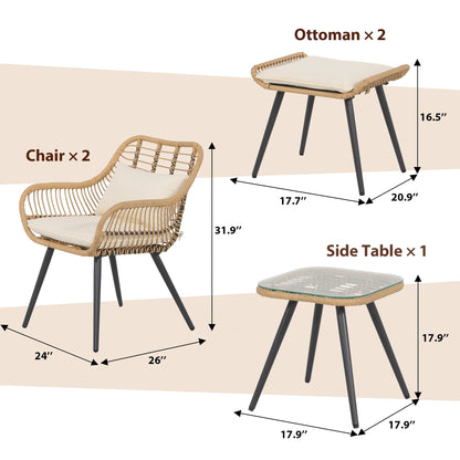 Set da conversazione imbottito in vimini da esterno da 5 pezzi