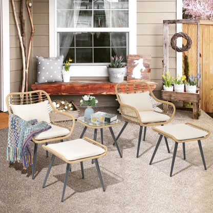 Set da conversazione imbottito in vimini da esterno da 5 pezzi