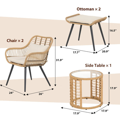 Set da conversazione imbottito in vimini da esterno da 5 pezzi