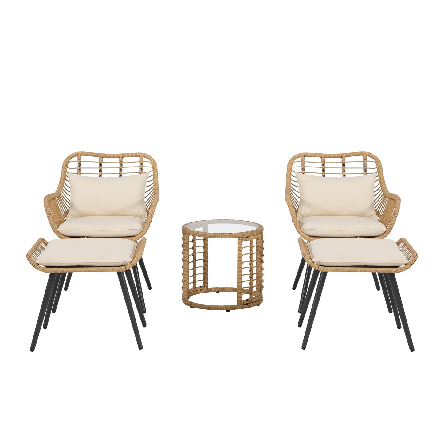 Set da conversazione imbottito in vimini da esterno da 5 pezzi