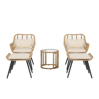 Set da conversazione imbottito in vimini da esterno da 5 pezzi