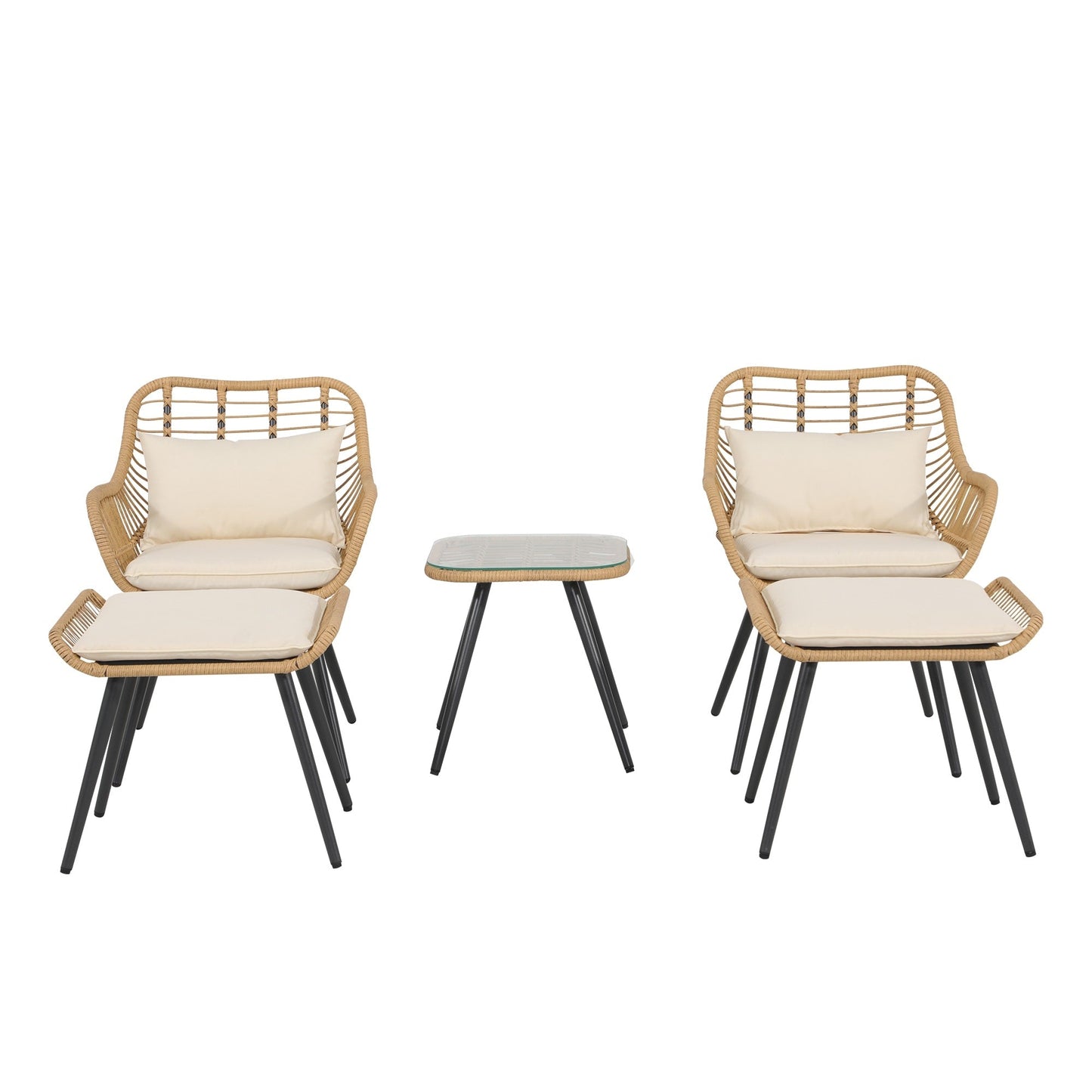 Set da conversazione imbottito in vimini da esterno da 5 pezzi