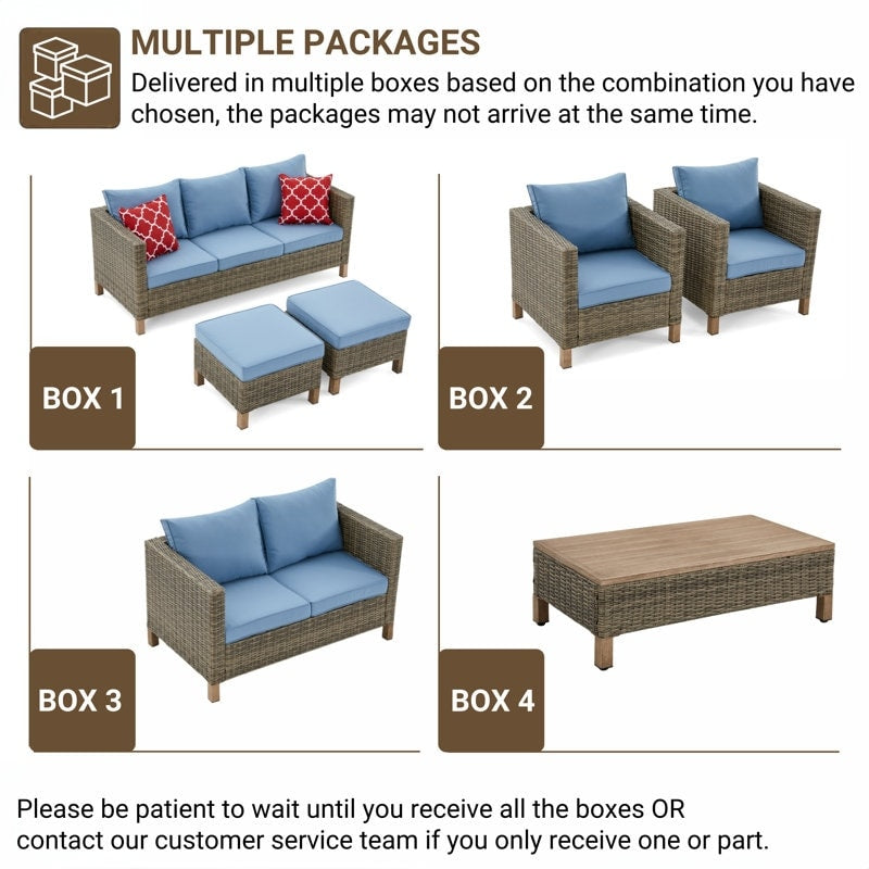 Set da conversazione in vimini per esterni da 5 pezzi