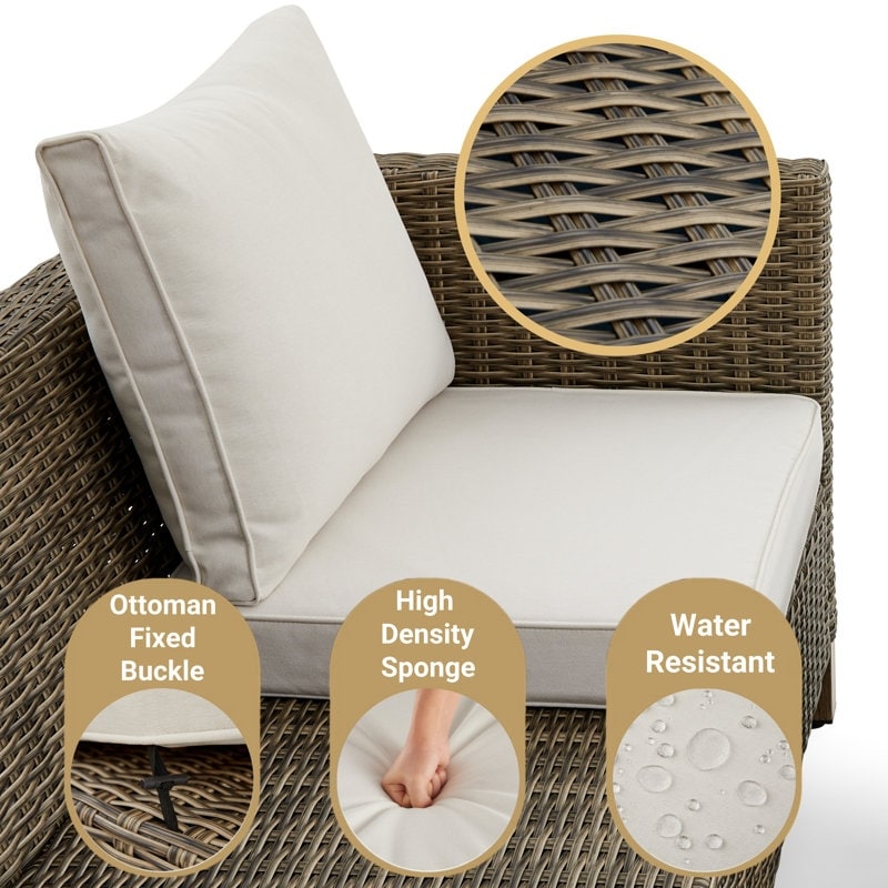 Set da conversazione in vimini per esterni da 5 pezzi