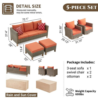 Set da conversazione in vimini per esterni da 5 pezzi