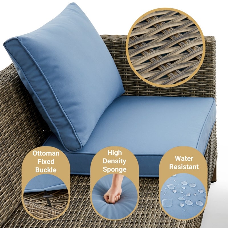 Set da conversazione in vimini per esterni da 5 pezzi