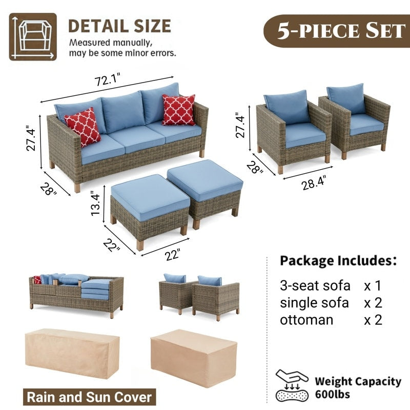 Set da conversazione in vimini per esterni da 5 pezzi