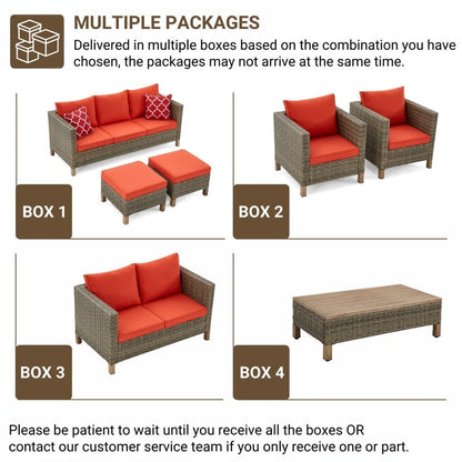 Set da conversazione in vimini per esterni da 5 pezzi