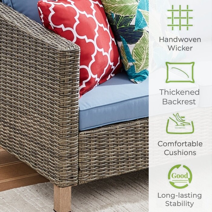 Set da conversazione in vimini per esterni da 5 pezzi